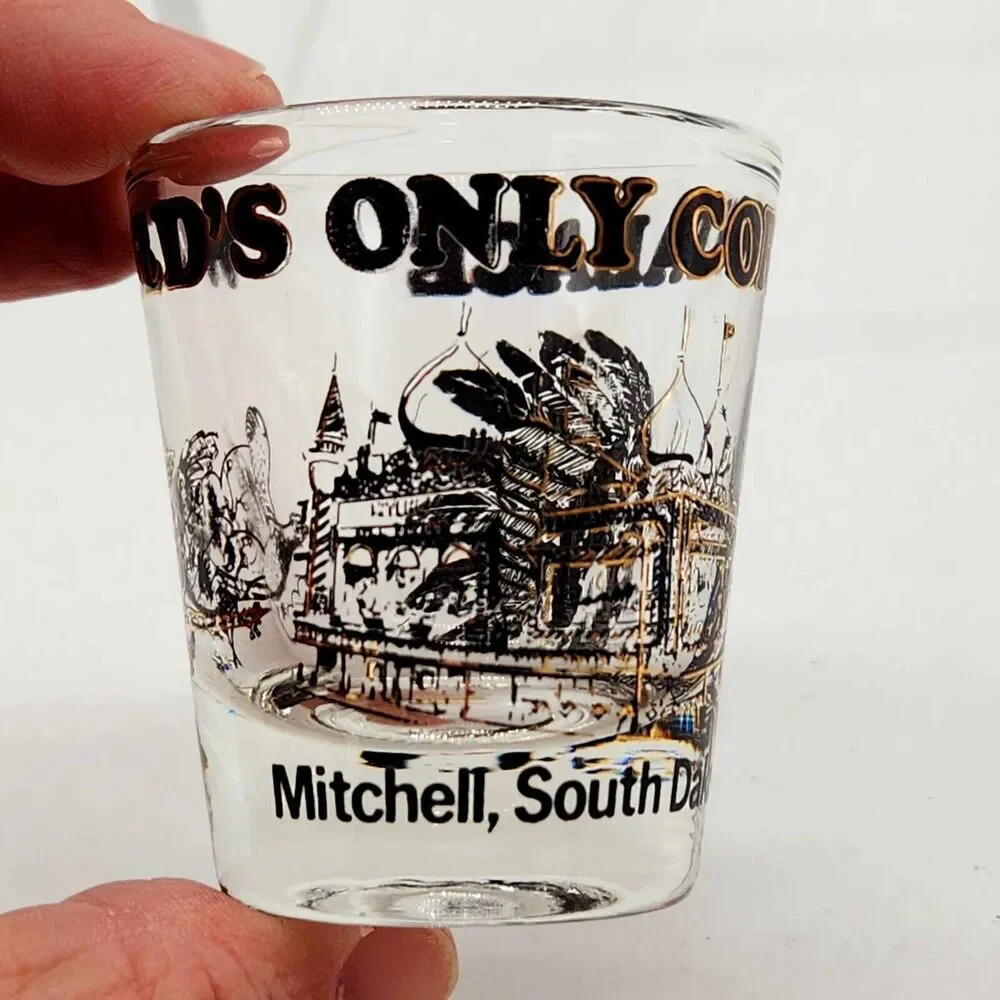 World's Only Corn Palace Mitchell SD Shot Glass Native American Indian Souvenir